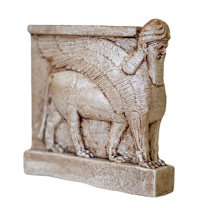 Asur Lamassu Heykeli Bej – Antik Mezopotamya Koruyucu Figürü – El Yapımı Replika | ArkeoArt