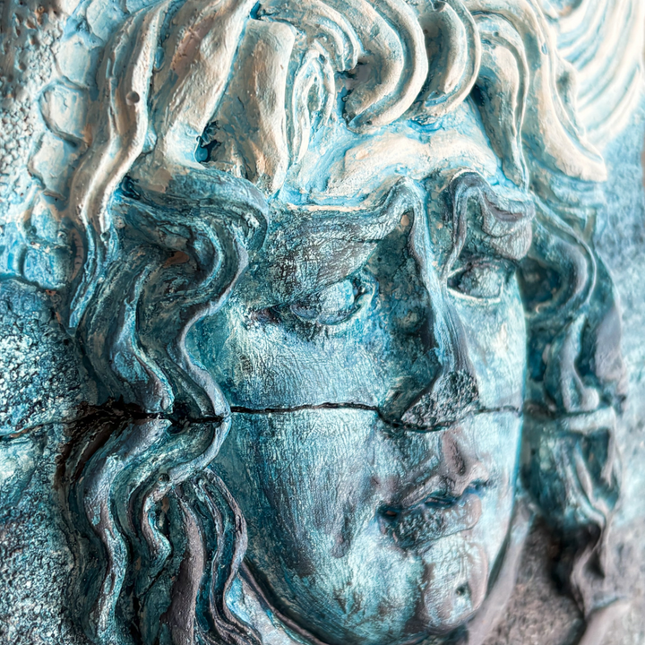 Medusa Kabartması Mavi – Didyma Tapınağı Esinli – Antik Yunan Replikası – El Yapımı Dekoratif Figür | ArkeoArt