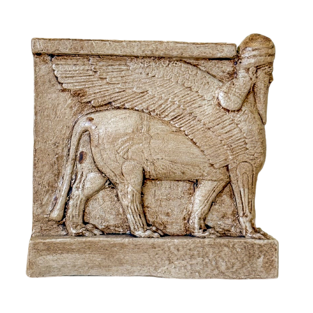Asur Lamassu Heykeli Bej – Antik Mezopotamya Koruyucu Figürü – El Yapımı Replika | ArkeoArt