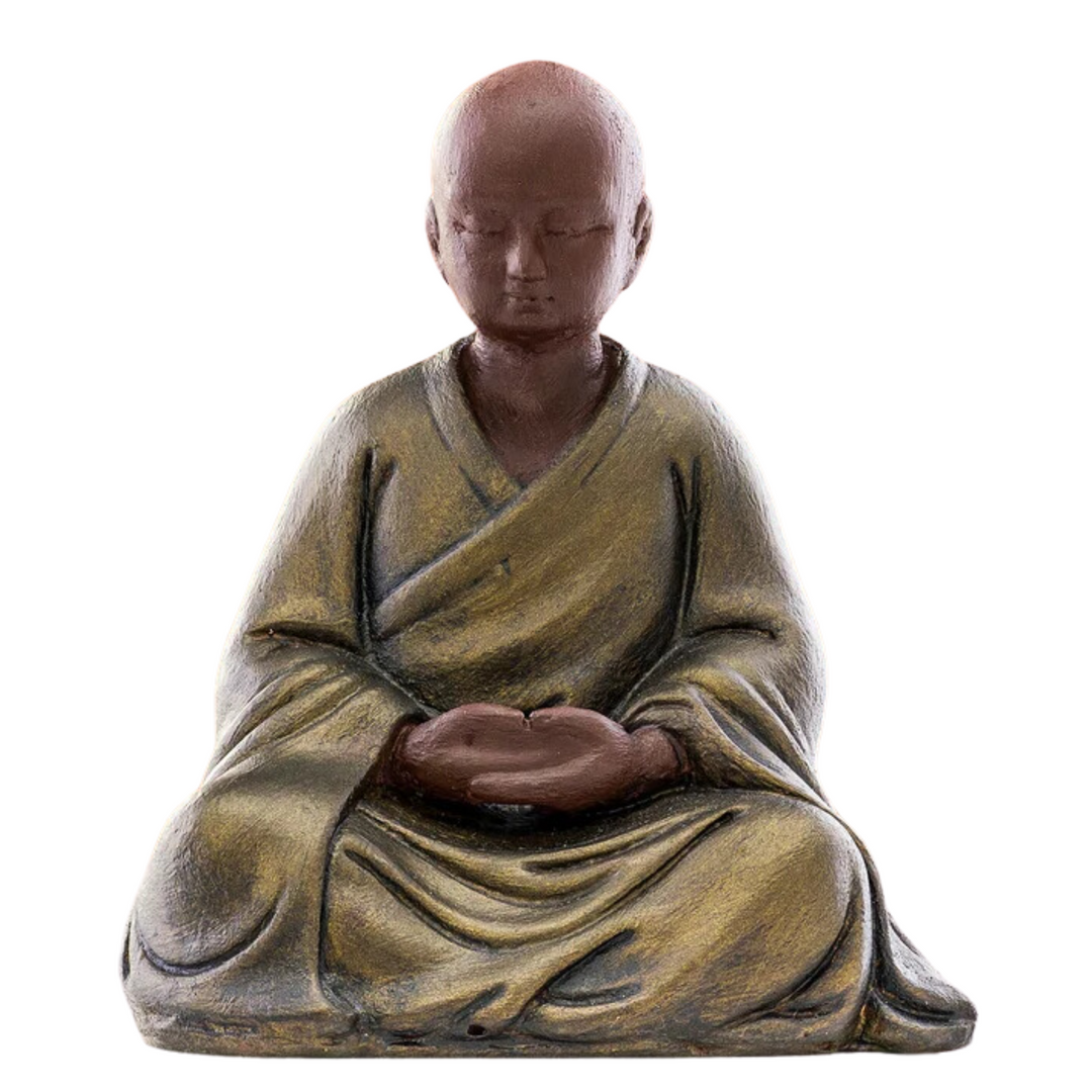 Meditasyon Yapan Şaolin Rahibi Heykeli – Zen ve Huzurun Sembolü – El Yapımı Dekoratif Figür – ArkeoArt - 16cm