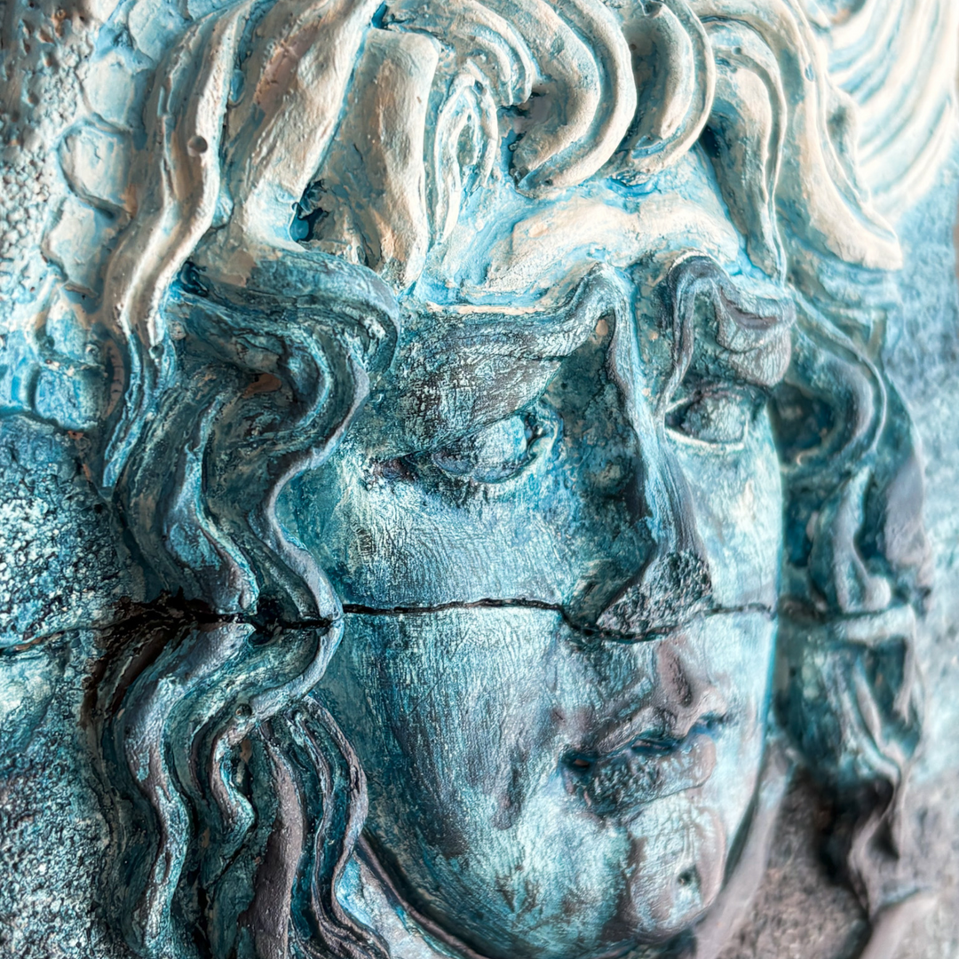 Didyma Medusa Kabartması, Antik Yunan Medusa Heykeli - Mavi - 12 cm