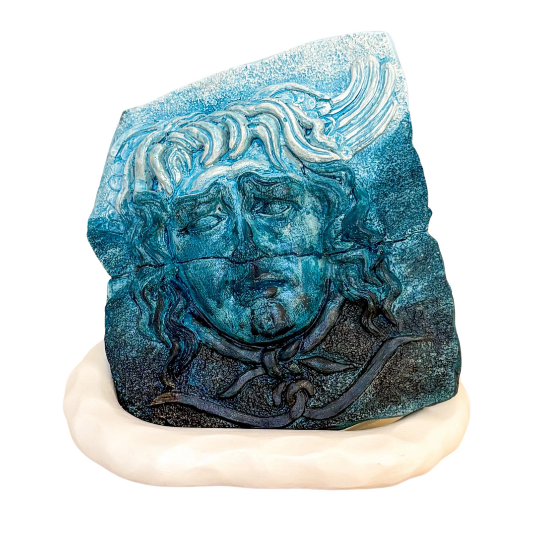 Didyma Medusa Kabartması, Antik Yunan Medusa Heykeli - Mavi - 12 cm