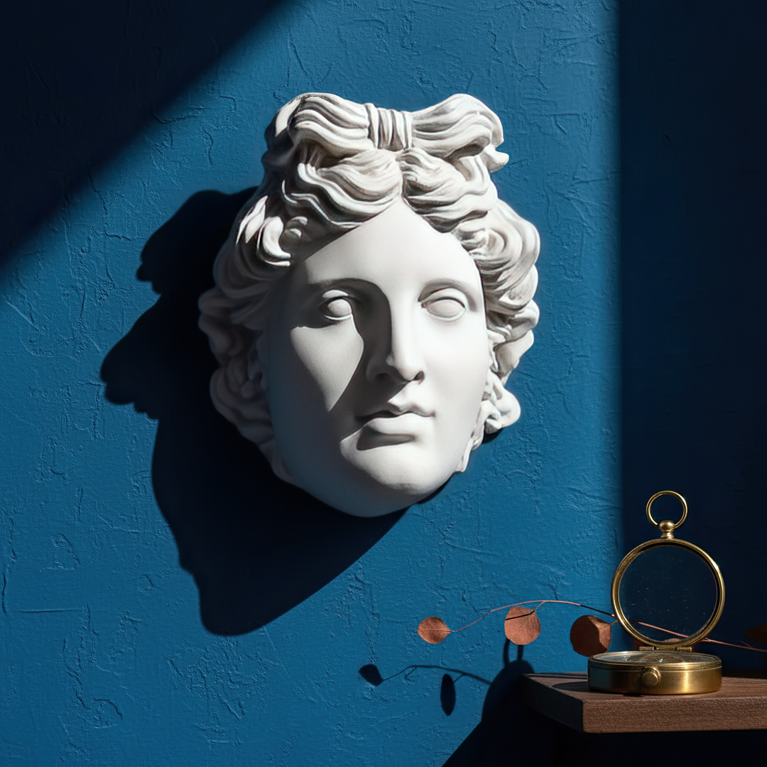 Apollon Duvar Büstü – Antik Yunan Mitolojisi Dekoru – El Yapımı Heykel – ArkeoArt - 30 cm