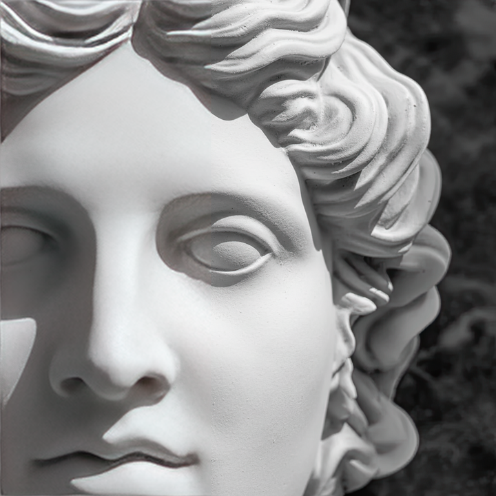 “Macro close-up of Apollo’s face highlighting the fine sculptural texture, chiseled curls, and divine calm expression. Ideal for art collectors and lovers of Greek mythology decor.”
TR:
“Apollo’nun yüzünün makro yakın planı — ince heykel dokusu, kıvrımlı saç detayları ve tanrısal sakin ifadesiyle dikkat çekiyor. Sanat koleksiyonerleri ve Yunan mitolojisi dekoru sevenler için idealdir.”