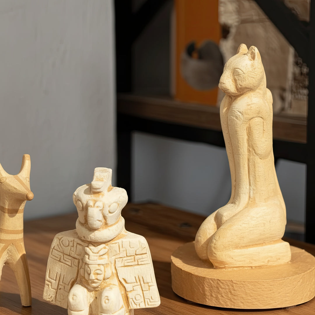 Close-up of the Aztec Condor Warrior figurine — handmade sculpture inspired by the Chachapuma guardian from ancient Andes culture. Detailed feathers, fierce expression, and spiritual symbolism crafted by ArkeoArt.