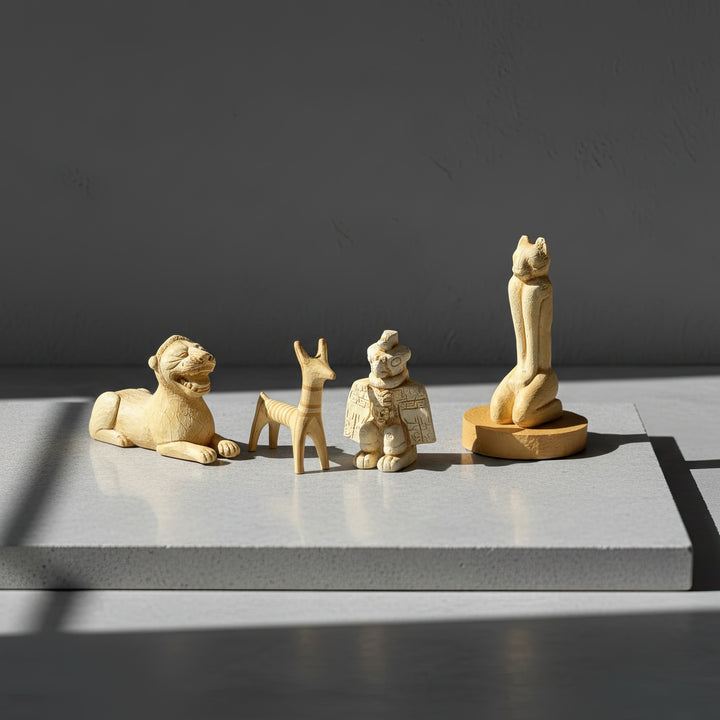 Kadim Hayvan Figür Seti (4 Parça) – Koruyucu Ruhlar ve Arkeolojik Semboller - Antik Kültür Hayvan Tasvirleri