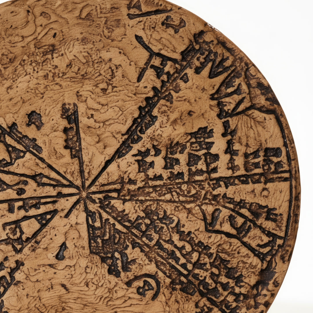 Tablet yüzeyinde çivi yazısı detaylarının yakın plan görüntüsü – Mezopotamya astronomisinin sembolik doku izleri. / Close-up of cuneiform details on the Sumerian star map – finely crafted surface texture representing early Mesopotamian sky mapping, handmade ArkeoArt replica.