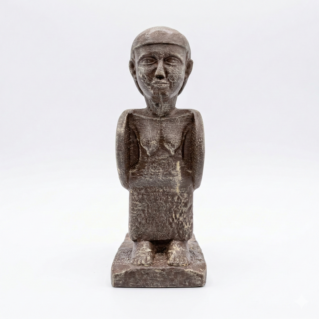 Önden görünüm Antik Mısır Ba kuşu heykeli. Mısır mitolojisinde ruhu temsil eden Ba sembolünü yansıtan insan başlı kuş Bird-Man figürü, koleksiyonluk arkeolojik replika dekoratif heykel – ArkeoArt.