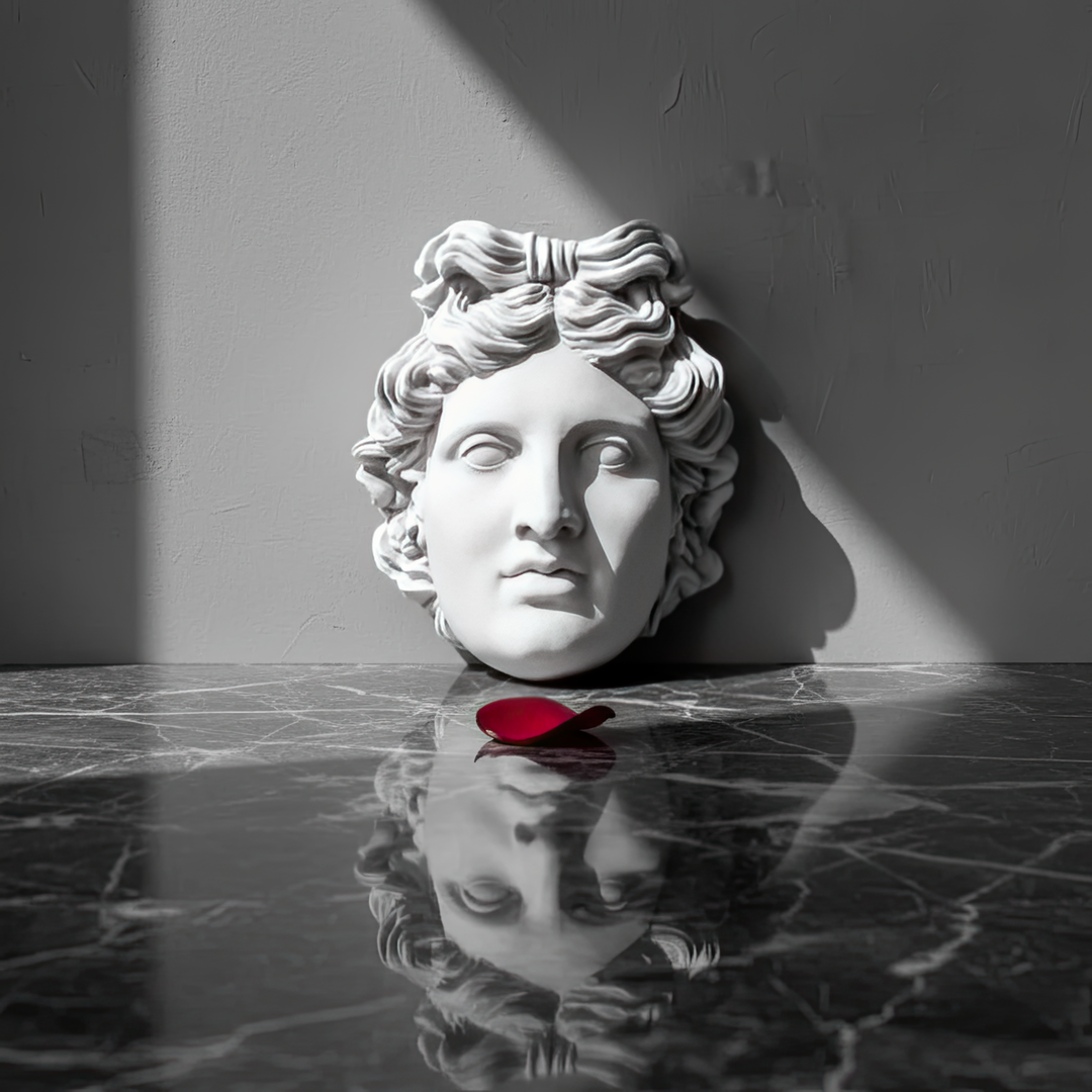 “Apollo sculpture displayed on a wooden shelf beside candles and a ceramic vase — creating a harmonious blend of ancient mythology and modern minimalism.”
TR:
“Ahşap bir rafta mumlar ve seramik bir vazo ile sergilenen Apollo heykeli — antik mitolojiyi modern minimalizmle uyumlu bir biçimde buluşturur.”