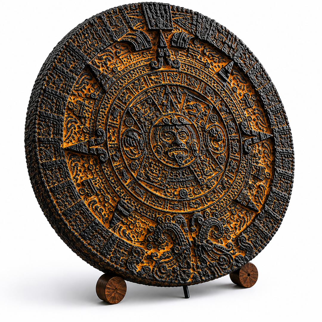 Aztek Güneş Takvimi Rölyefi | Antik Mesoamerika Kozmik Sembolü | Museum Style Koleksiyon Objesi