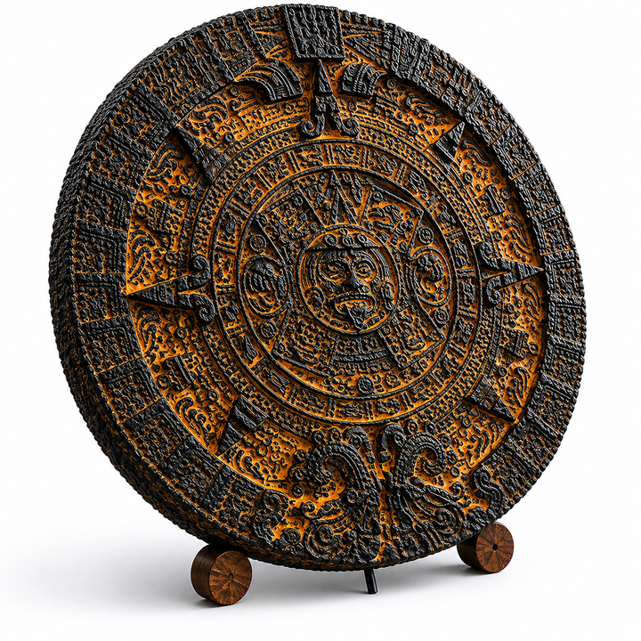 Aztek Güneş Takvimi Rölyefi | Antik Mesoamerika Kozmik Sembolü | Museum Style Koleksiyon Objesi