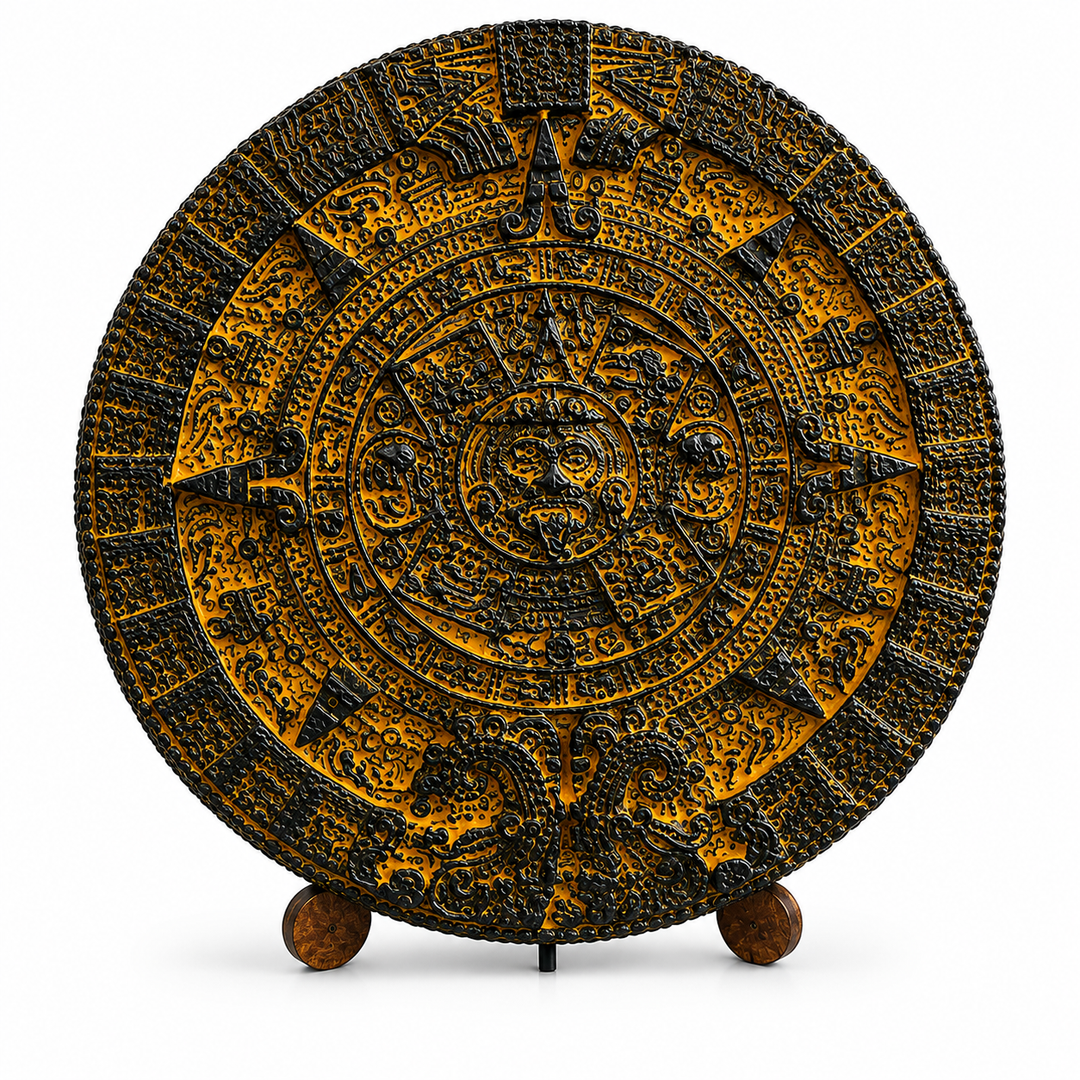 Aztek Güneş Takvimi Rölyefi | Antik Mesoamerika Kozmik Sembolü | Museum Style Koleksiyon Objesi