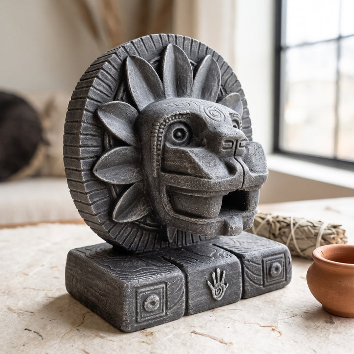 ArkeoArt Aztek Tüylü Yılan Tanrısı Quetzalcoatl Heykeli, doğal ahşap mobilyalar, keten dokular, seramik aksesuarlar ve sıcak toprak tonlarıyla hazırlanmış bohem bir yaşam alanında sergileniyor. Antik Mezoamerika uygarlıklarından ilham alan bu el yapımı müze replikası; Aztek mitolojisi, Quetzalcoatl, arkeoloji, tarih ve antik uygarlık koleksiyonlarına ilgi duyanlar için dikkat çekici bir dekoratif eserdir.3