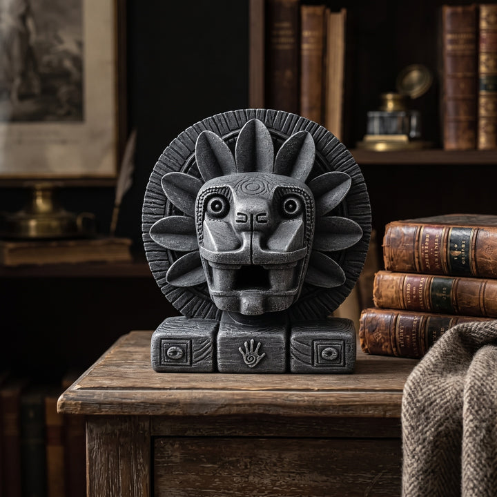 ArkeoArt Quetzalcoatl Heykeli, antika kitaplar, tarihi haritalar, pirinç objeler ve koyu ahşap mobilyalarla oluşturulmuş dark academia tarzı bir çalışma odasında sergileniyor. Aztek Tüylü Yılan Tanrısı'nı temsil eden bu müze kalitesindeki replikası; Mezoamerika mitolojisi, antik Meksika, arkeoloji ve tarih meraklıları için etkileyici bir koleksiyon parçasıdır.4