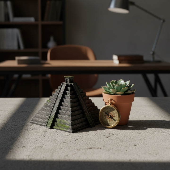 “Chichen Itza Pyramid replica photographed in a dark, dramatic setting with soft side lighting — ancient Mayan monument recreated as a powerful statement piece for collectors.”
TR:
“Koyu ve dramatik bir ortamda, yumuşak yanal ışıkla çekilmiş Chichen Itza Piramidi replikası — antik Maya anıtının güçlü bir koleksiyon parçası olarak yeniden yorumlanışı.”