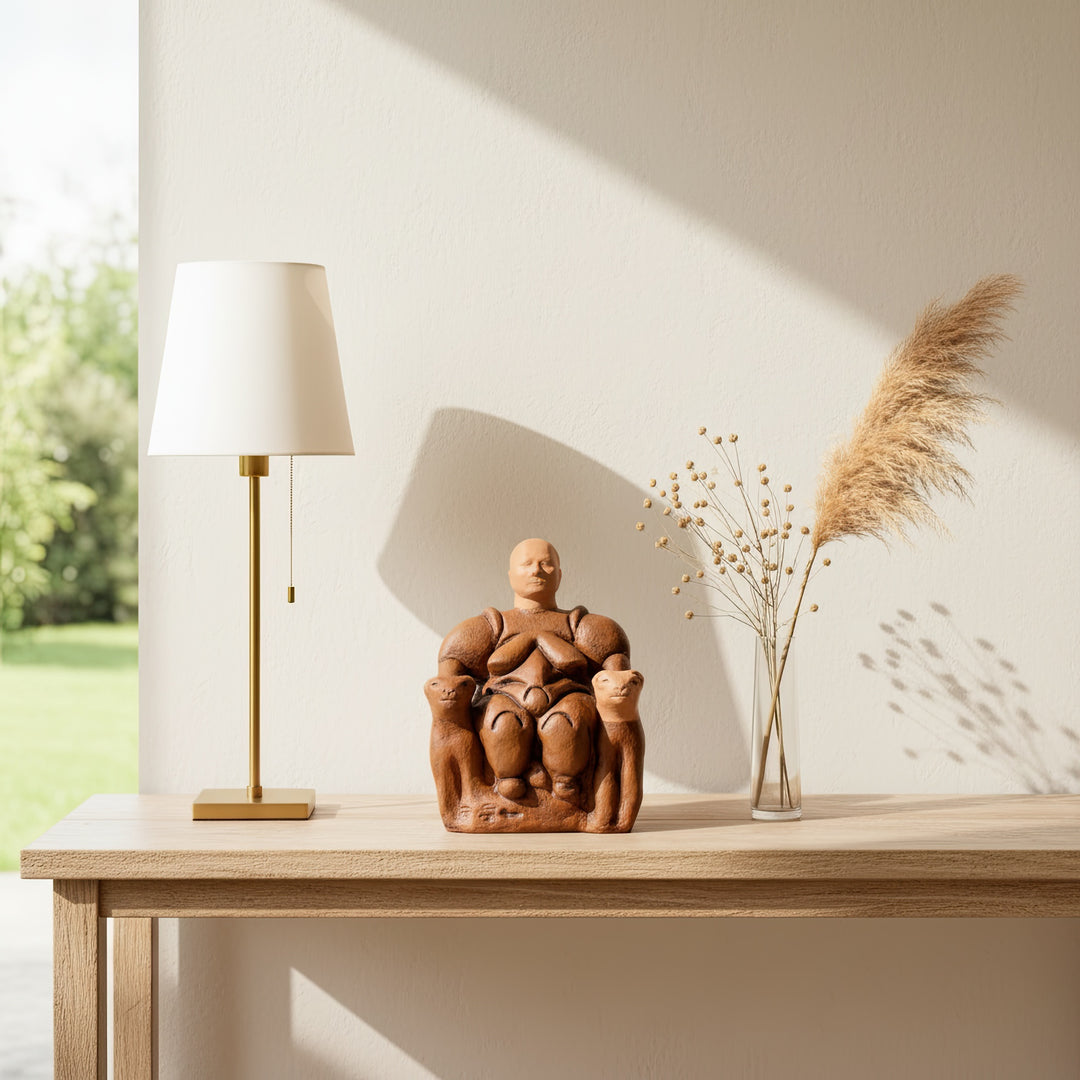 “Cybele Statue displayed in a boho-style living room with dried flowers and candles — blending Neolithic art with contemporary interior aesthetics.”
TR:
“Kuru çiçekler ve mumlarla çevrili boho tarzı bir oturma odasında sergilenen Kibele heykeli; Neolitik sanatı modern iç mekân estetiğiyle birleştiriyor.”