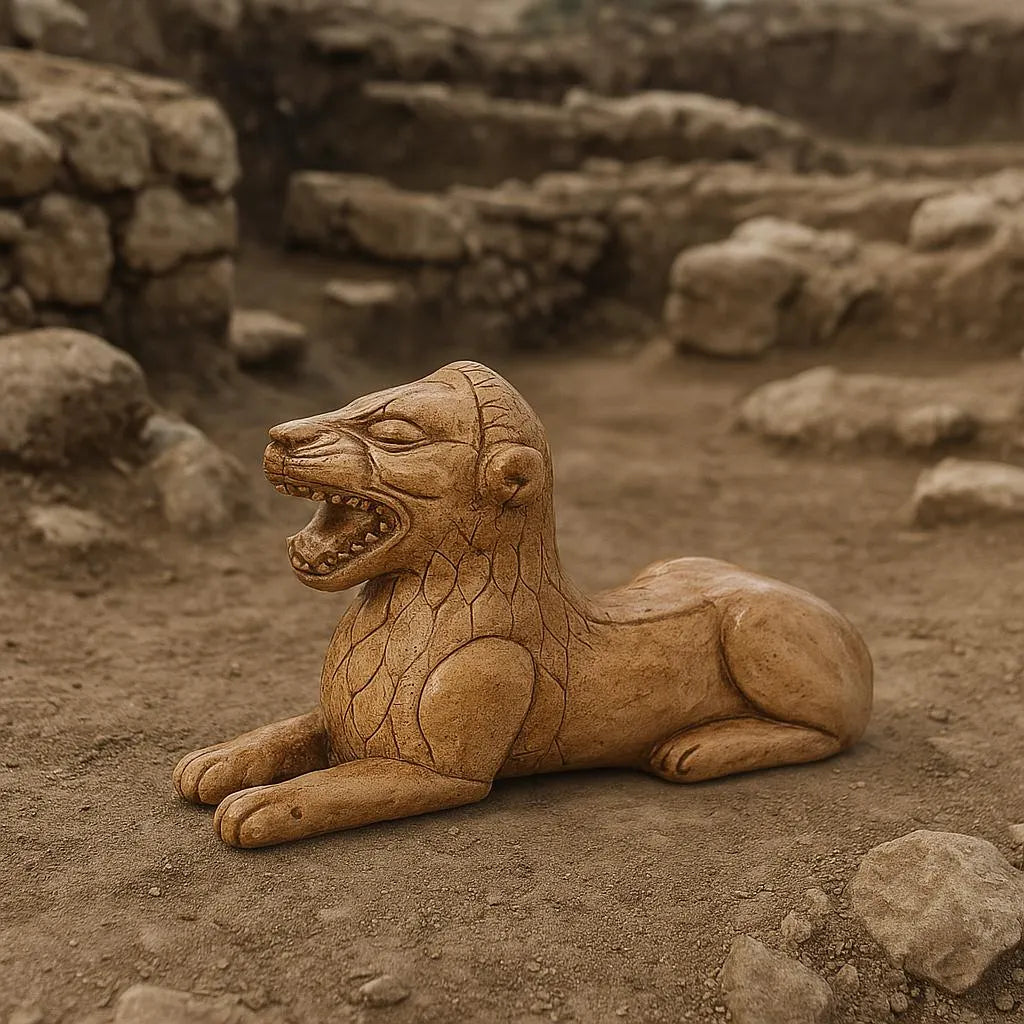 “Urartian Lion Statue photographed in warm evening light on a stone surface — emphasizing its golden hues, ancient guardian aura, and timeless artistic presence.”
TR:
“Taş bir yüzey üzerinde akşam ışığında çekilmiş Urartu Aslanı heykeli; altın tonlarını, antik koruyucu aurasını ve zamansız sanatsal varlığını vurguluyor.”