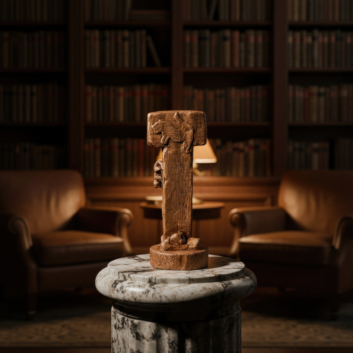 “Göbekli Tepe Pillar placed on a wooden shelf beside books and plants — evoking a balance between archaeology and home decor.”
TR:
“Kitaplar ve bitkilerle birlikte ahşap bir rafta sergilenen Göbekli Tepe sütunu; arkeoloji ve ev dekoru arasında bir denge kuruyor.”