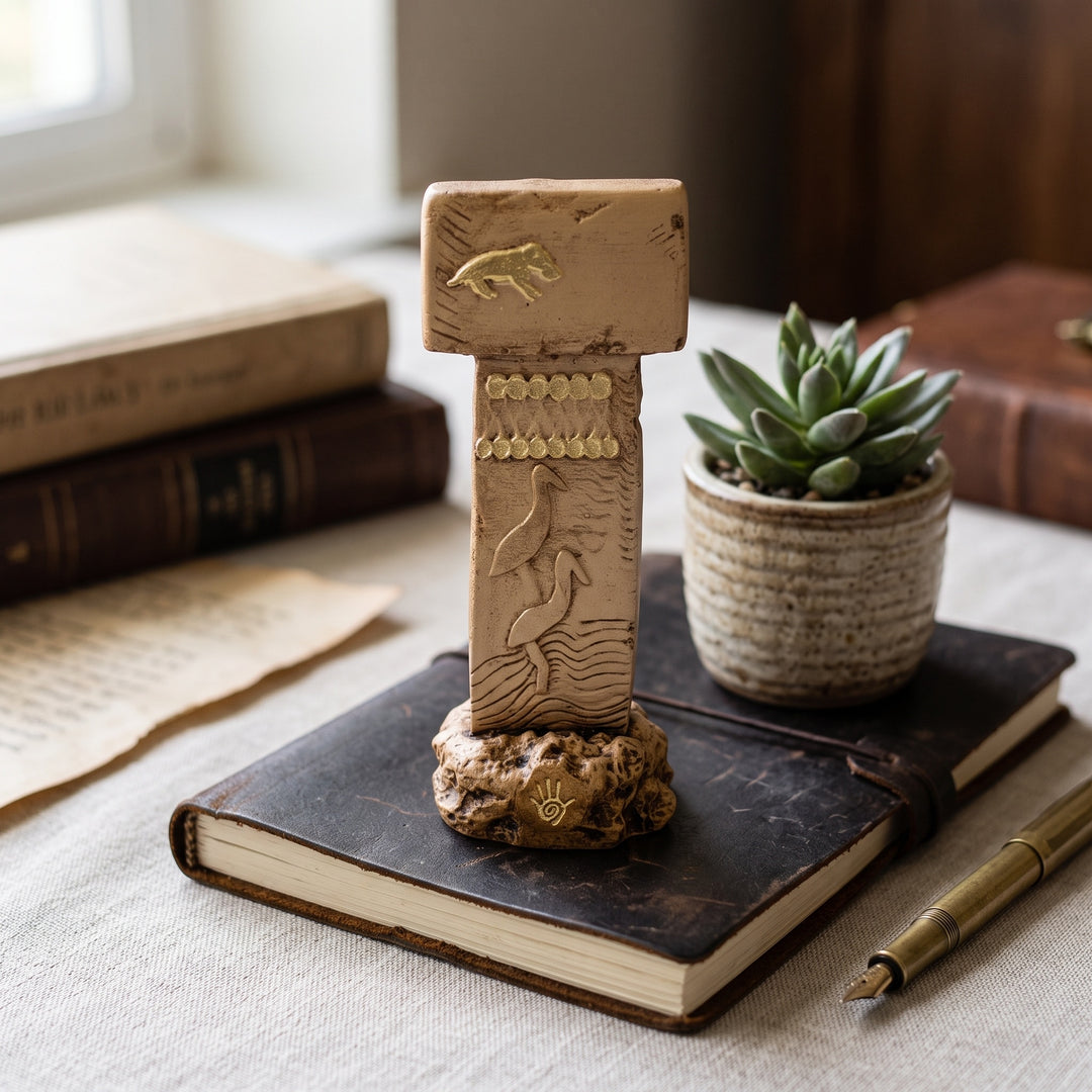 ArkeoArt Göbekli Tepe T Sütunu Replikası, doğal ahşap mobilyalar, keten dokular, seramik objeler ve sıcak toprak tonlarıyla hazırlanmış bohem tarzı bir yaşam alanında sergileniyor. Şanlıurfa'daki Göbekli Tepe'den ilham alan bu el yapımı Neolitik dikilitaş replikası, dünyanın bilinen en eski tapınağının simgelerinden biridir. Arkeoloji, tarih, Anadolu uygarlıkları ve müze replikalarıyla ilgilenen koleksiyonerler için benzersiz bir eserdir.