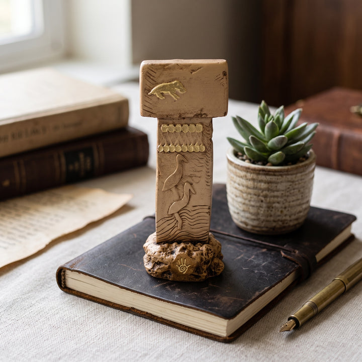 ArkeoArt Göbekli Tepe T Sütunu Replikası, doğal ahşap mobilyalar, keten dokular, seramik objeler ve sıcak toprak tonlarıyla hazırlanmış bohem tarzı bir yaşam alanında sergileniyor. Şanlıurfa'daki Göbekli Tepe'den ilham alan bu el yapımı Neolitik dikilitaş replikası, dünyanın bilinen en eski tapınağının simgelerinden biridir. Arkeoloji, tarih, Anadolu uygarlıkları ve müze replikalarıyla ilgilenen koleksiyonerler için benzersiz bir eserdir.