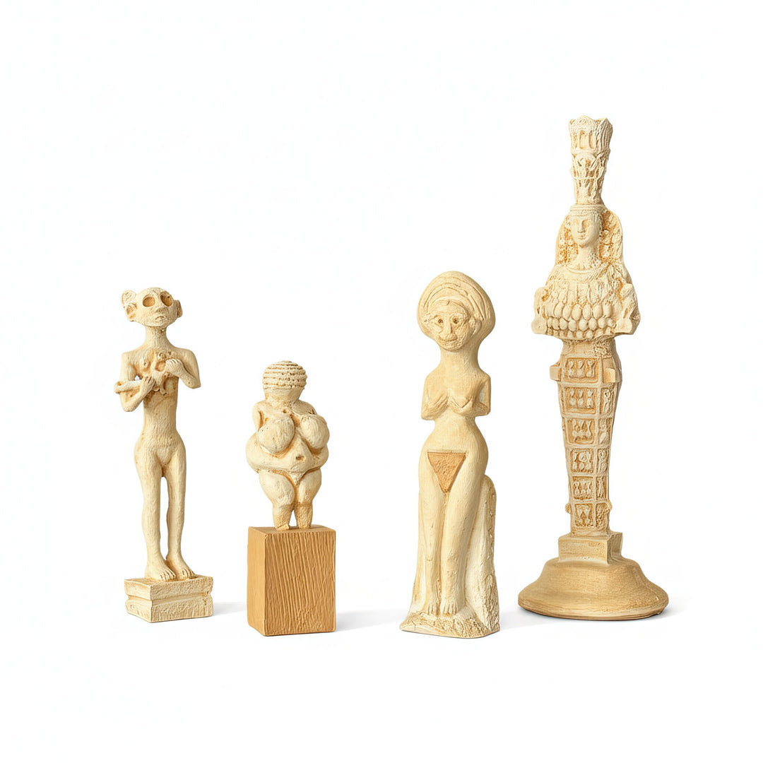 Kadim Tanrıça Heykel Seti (4 Parça) – Kadın Gücü Dekoru - Arkeolojik ve Spiritüel Dekor Set by ArkeoArt