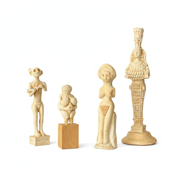 Kadim Tanrıça Heykel Seti (4 Parça) – Kadın Gücü Dekoru - Arkeolojik ve Spiritüel Dekor Set by ArkeoArt