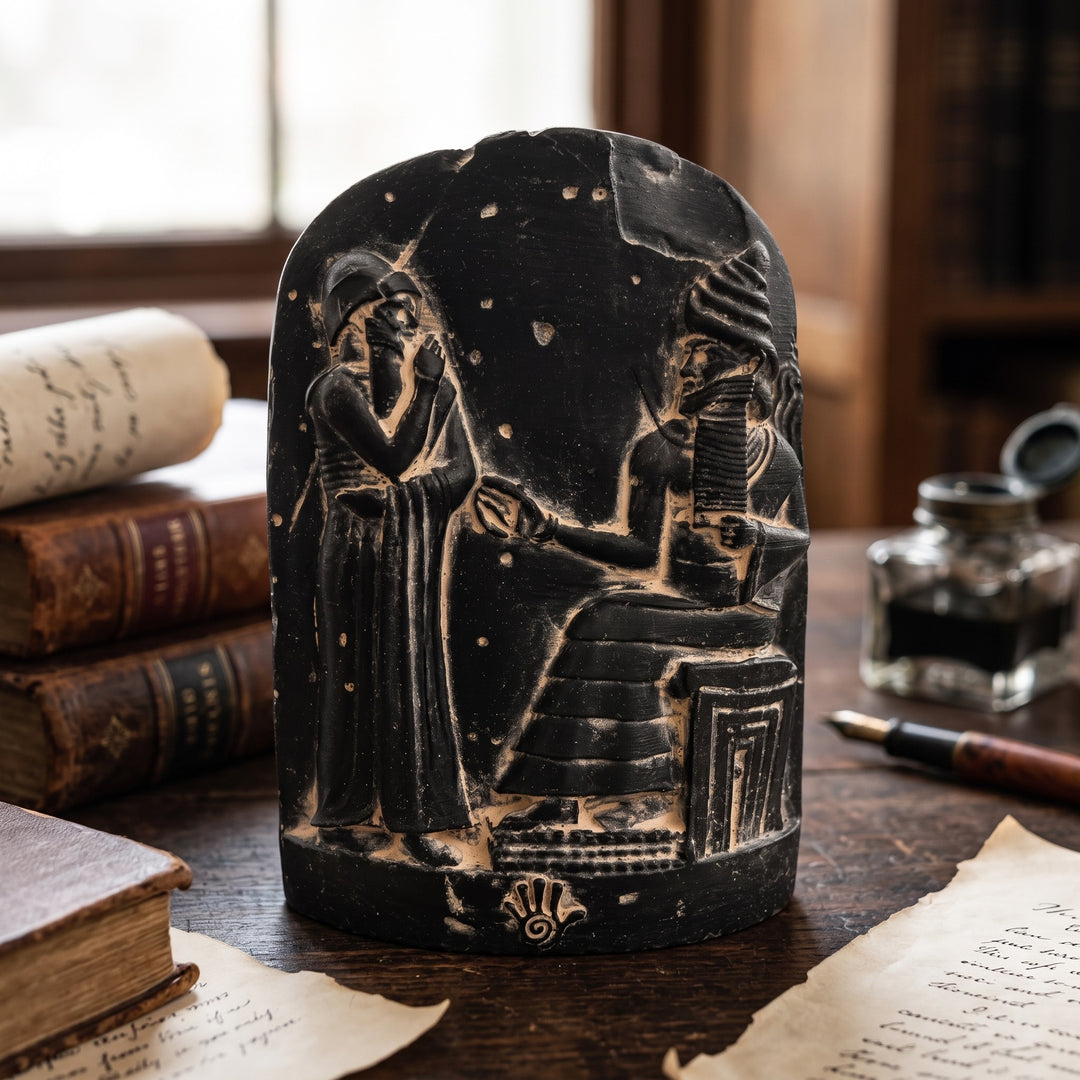 Hammurabi Kanunları Rölyefi – BabiHammurabi Kanunları Steli Replikası – Babil Hukuk Anıtı, Çivi Yazılı Antik Mezopotamya Rölyefi & Müze Dekorul Steli Replikası & Antik Mezopotamya Dekoru
