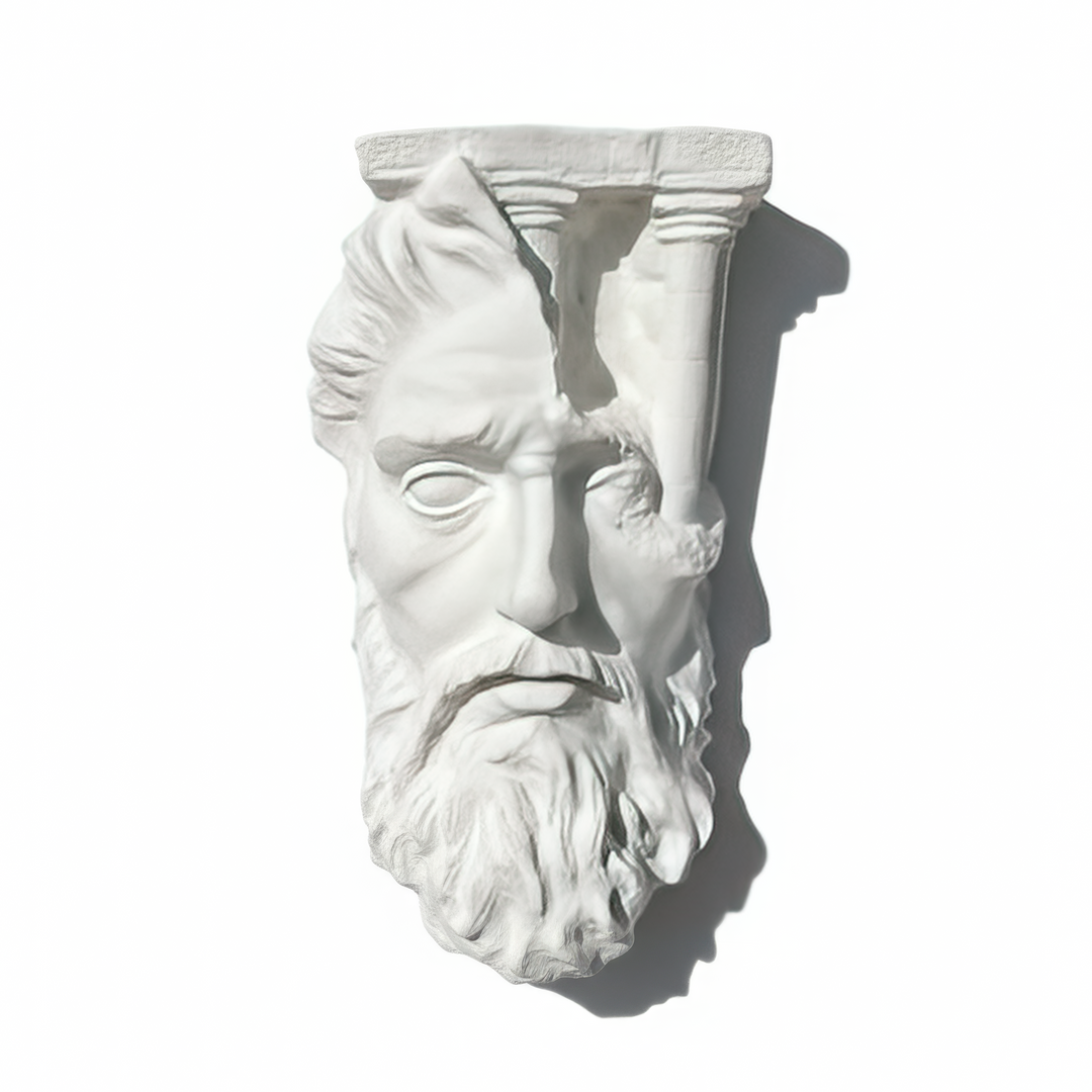 Zeus Duvar Büstü – Antik Yunan mitolojisinin gök tanrısını temsil eden el yapımı büst. ArkeoArt tarafından müze kalitesinde üretilmiş, klasik sanat koleksiyonları ve iç mekân duvar dekorasyonu için ideal. / Zeus Wall Bust – Handmade Greek mythology sculpture representing the god of sky and thunder, museum-quality resin art by ArkeoArt, perfect for classic wall interiors