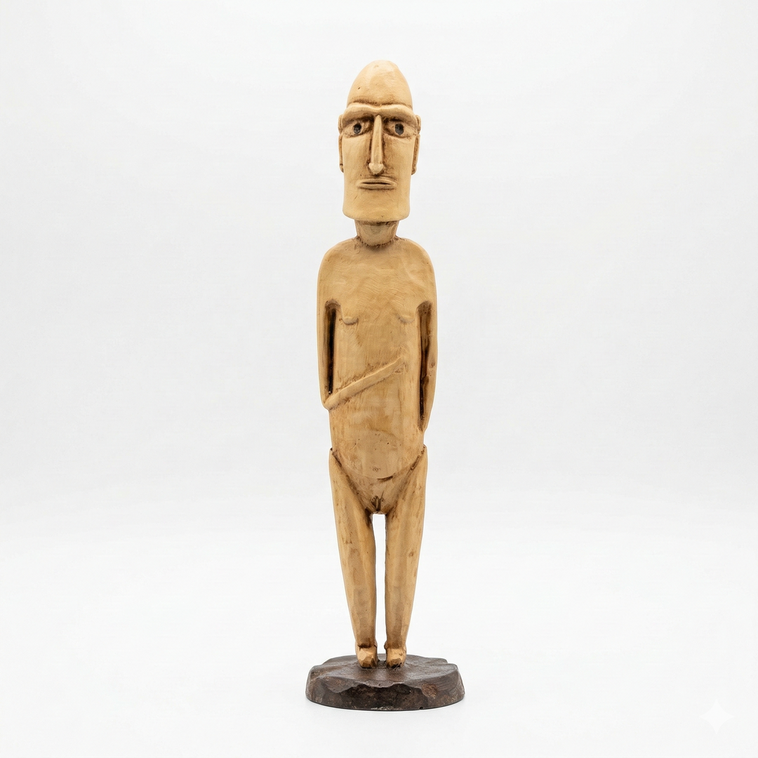 Pa‘a Pa‘a Rapa Nui heykeli replikası ön açıdan beyaz arka planda sergilenmektedir. Easter Island antropomorfik figürü, büyük gözleri ve stilize yüz hatlarıyla Polinezya tribal sanatının karakteristik özelliklerini yansıtır. Müze kalitesinde koleksiyonluk heykel, arkeoloji ve etnik dekor severler için ideal bir parçadır.