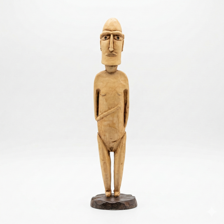 Pa‘a Pa‘a Rapa Nui heykeli replikası ön açıdan beyaz arka planda sergilenmektedir. Easter Island antropomorfik figürü, büyük gözleri ve stilize yüz hatlarıyla Polinezya tribal sanatının karakteristik özelliklerini yansıtır. Müze kalitesinde koleksiyonluk heykel, arkeoloji ve etnik dekor severler için ideal bir parçadır.