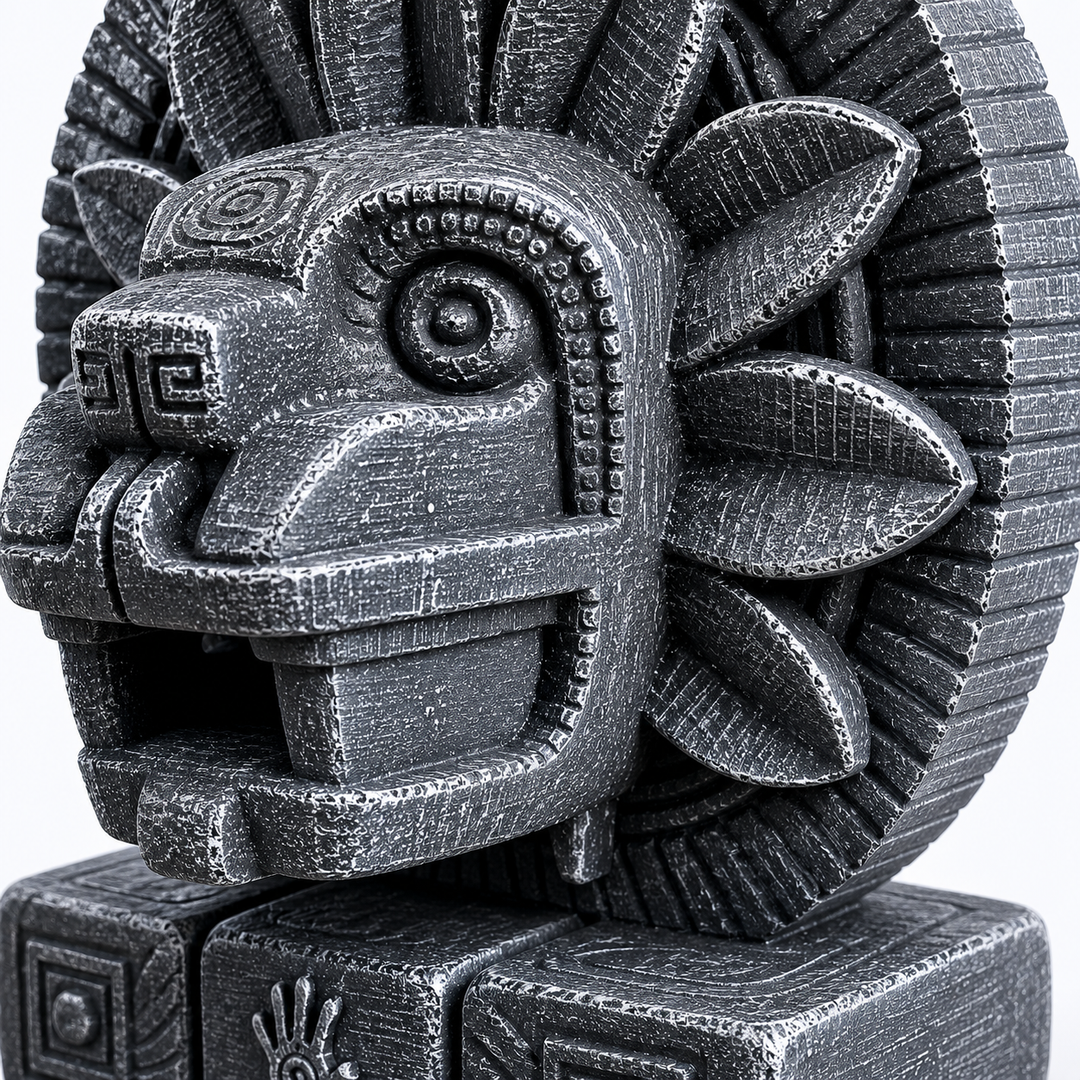 Aztek Quetzalcoatl Heykeli | Tüylü Yılan Tanrısı - Dragon Head | Mesoamerika Dekoru