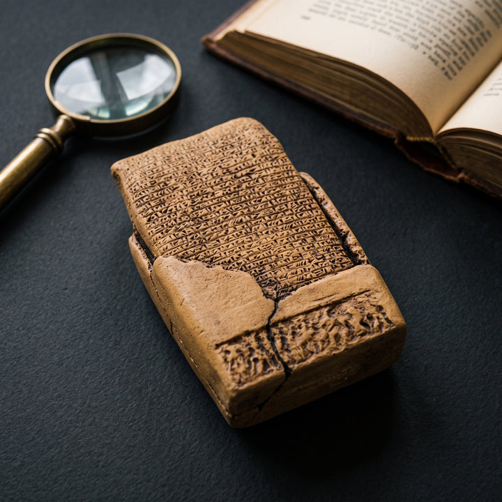 ArkeoArt Sümer Aşk Şiiri Tableti, antika kitaplar, tarihi haritalar, pirinç objeler ve koyu ahşap mobilyalarla hazırlanmış dark academia tarzı bir çalışma odasında sergileniyor. Çivi yazılı Mezopotamya tableti olarak hazırlanan bu müze replikası, dünyanın ilk aşk şiirini temsil eder. Sümer uygarlığı, antik yazı sistemleri, arkeoloji ve tarih koleksiyonları için etkileyici bir sanat eseridir.