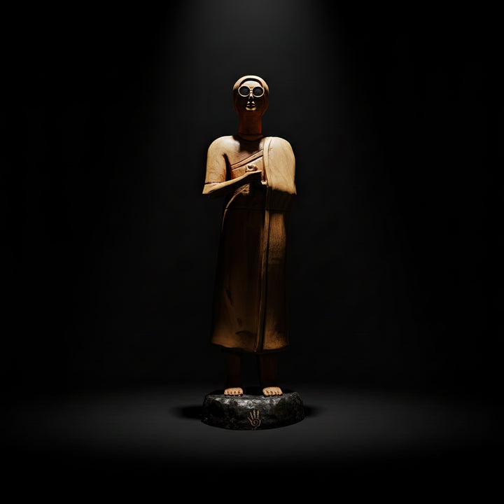 EN:
“High priestess figurine photographed against a black backdrop with gentle side lighting — highlighting the statue’s contours, divine symbolism, and handmade Mesopotamian detail.”
TR:
“Siyah fon önünde yandan yumuşak ışıkla fotoğraflanan yüksek rahibe figürü — heykelin hatlarını, ilahi sembolizmini ve el işçiliği detaylarını öne çıkarır.”