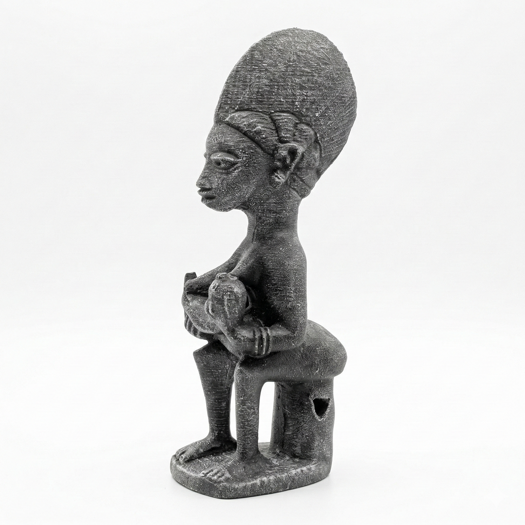 Yoruba Emziren Anne Figürü Replikası | Mother and Child Afrika Heykeli, Doğurganlık Sembolü, Tribal Sanat Dekoru