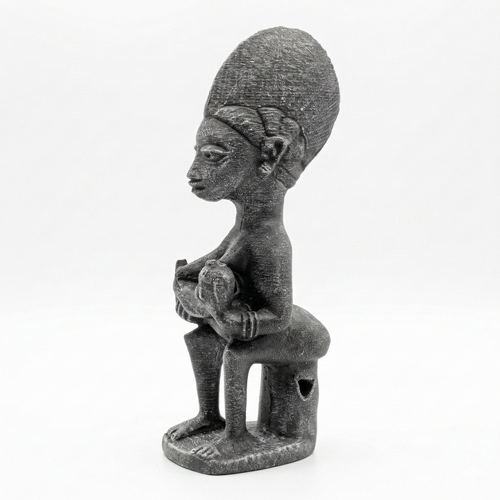 Yoruba Emziren Anne Figürü Replikası | Mother and Child Afrika Heykeli, Doğurganlık Sembolü, Tribal Sanat Dekoru