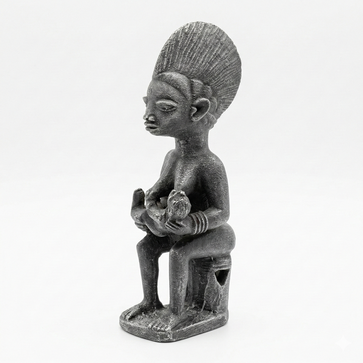 Yoruba Emziren Anne Figürü Replikası | Mother and Child Afrika Heykeli, Doğurganlık Sembolü, Tribal Sanat Dekoru