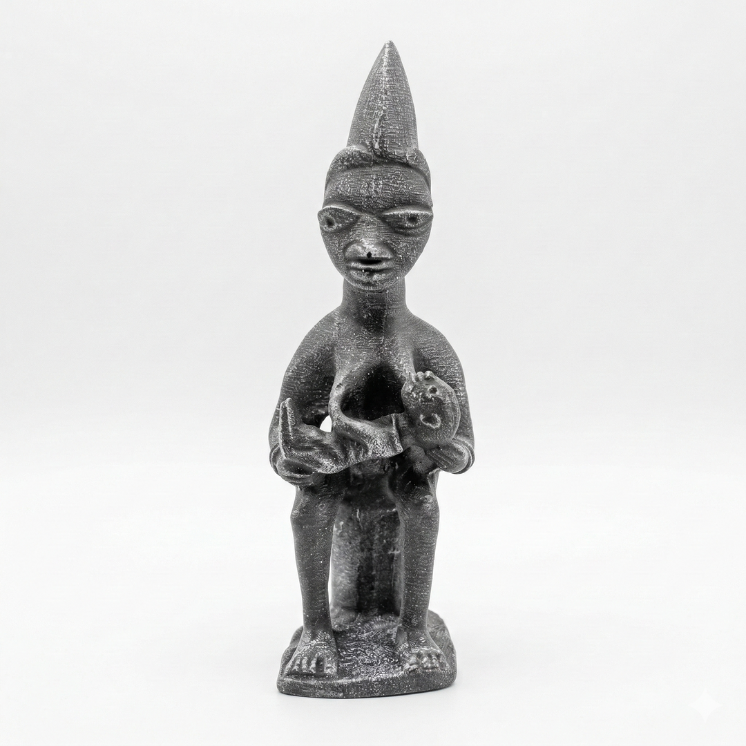 Yoruba Emziren Anne Figürü Replikası | Mother and Child Afrika Heykeli, Doğurganlık Sembolü, Tribal Sanat Dekoru