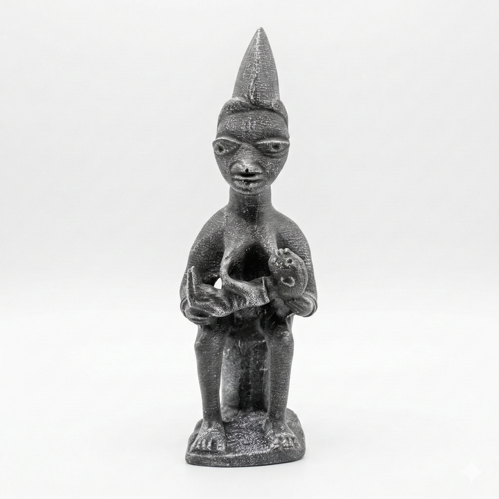 Yoruba Emziren Anne Figürü Replikası | Mother and Child Afrika Heykeli, Doğurganlık Sembolü, Tribal Sanat Dekoru