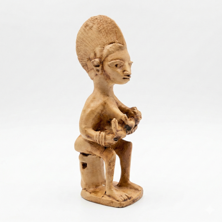 Yoruba Emziren Anne Figürü Replikası | Mother and Child Afrika Heykeli, Doğurganlık Sembolü, Tribal Sanat Dekoru