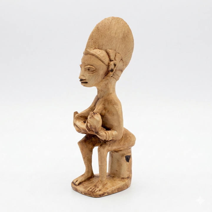 Yoruba Emziren Anne Figürü Replikası | Mother and Child Afrika Heykeli, Doğurganlık Sembolü, Tribal Sanat Dekoru