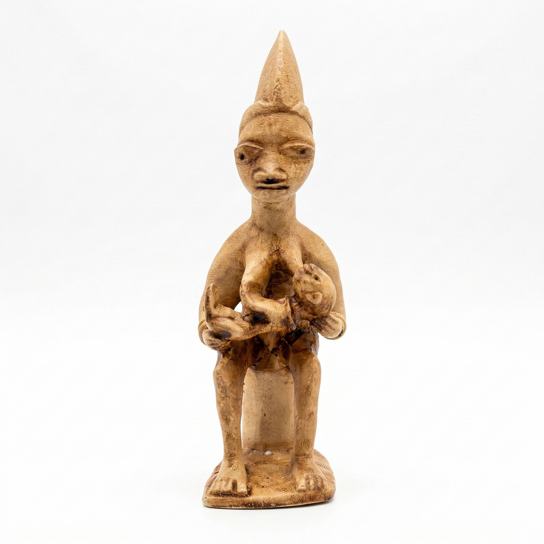 Yoruba Emziren Anne Figürü Replikası | Mother and Child Afrika Heykeli, Doğurganlık Sembolü, Tribal Sanat Dekoru
