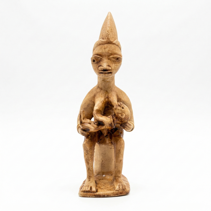 Yoruba Emziren Anne Figürü Replikası | Mother and Child Afrika Heykeli, Doğurganlık Sembolü, Tribal Sanat Dekoru