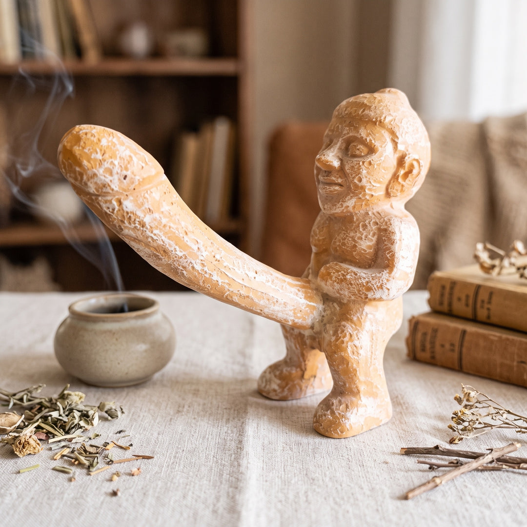 ArkeoArt Priapos Bereket Tanrısı Heykeli (Bej), doğal ahşap mobilyalar, keten dokular, seramik aksesuarlar ve sıcak toprak tonlarıyla hazırlanmış bohem tarzı bir yaşam alanında sergileniyor. Antik Roma mitolojisinin bolluk, bereket ve doğurganlığı simgeleyen tanrısı Priapos'tan ilham alan bu el yapımı müze replikası; Roma tarihi, arkeoloji, mitoloji ve klasik sanat koleksiyonları için anlamlı bir dekoratif eserdir.2